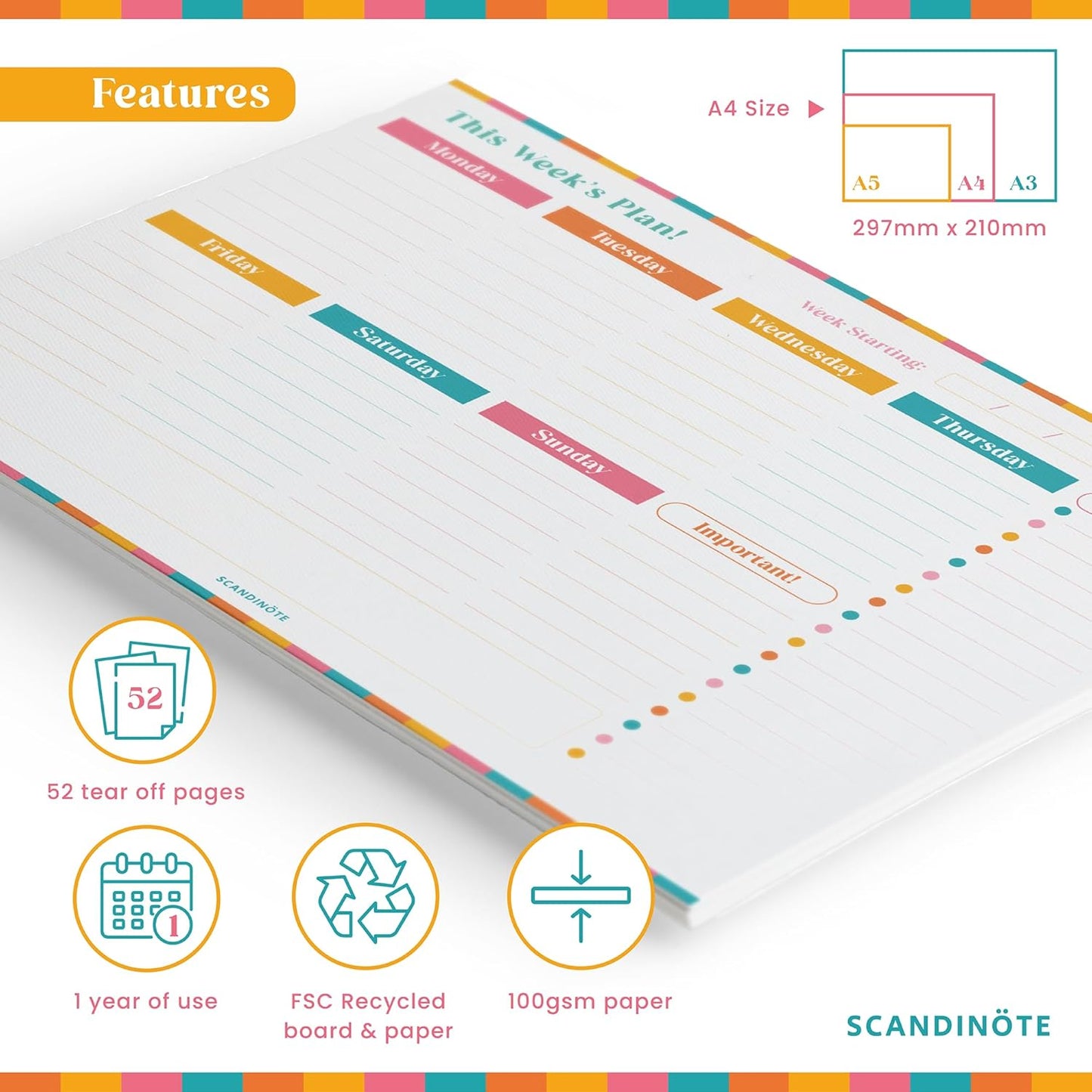 Scandinote A4 Weekly Planner Pad