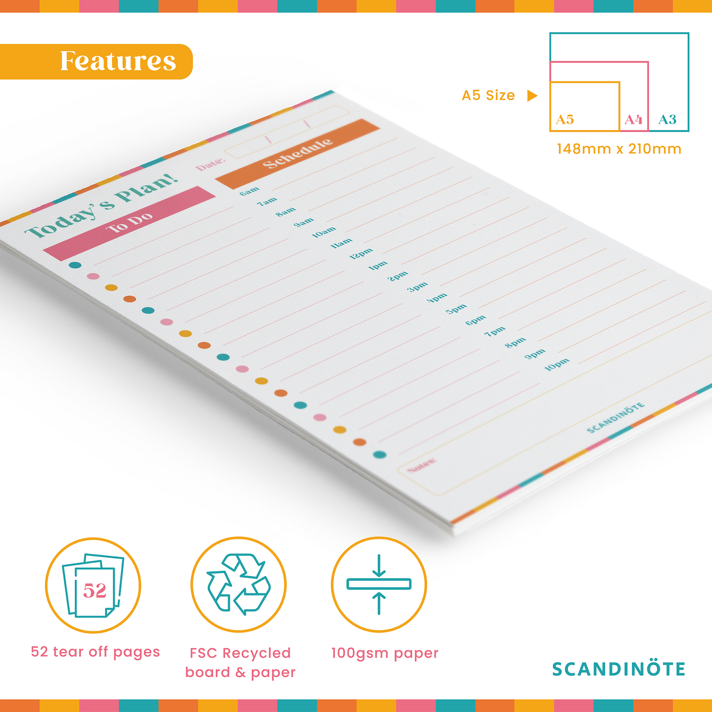 Scandinote A5 Daily Planner Pad and To Do List