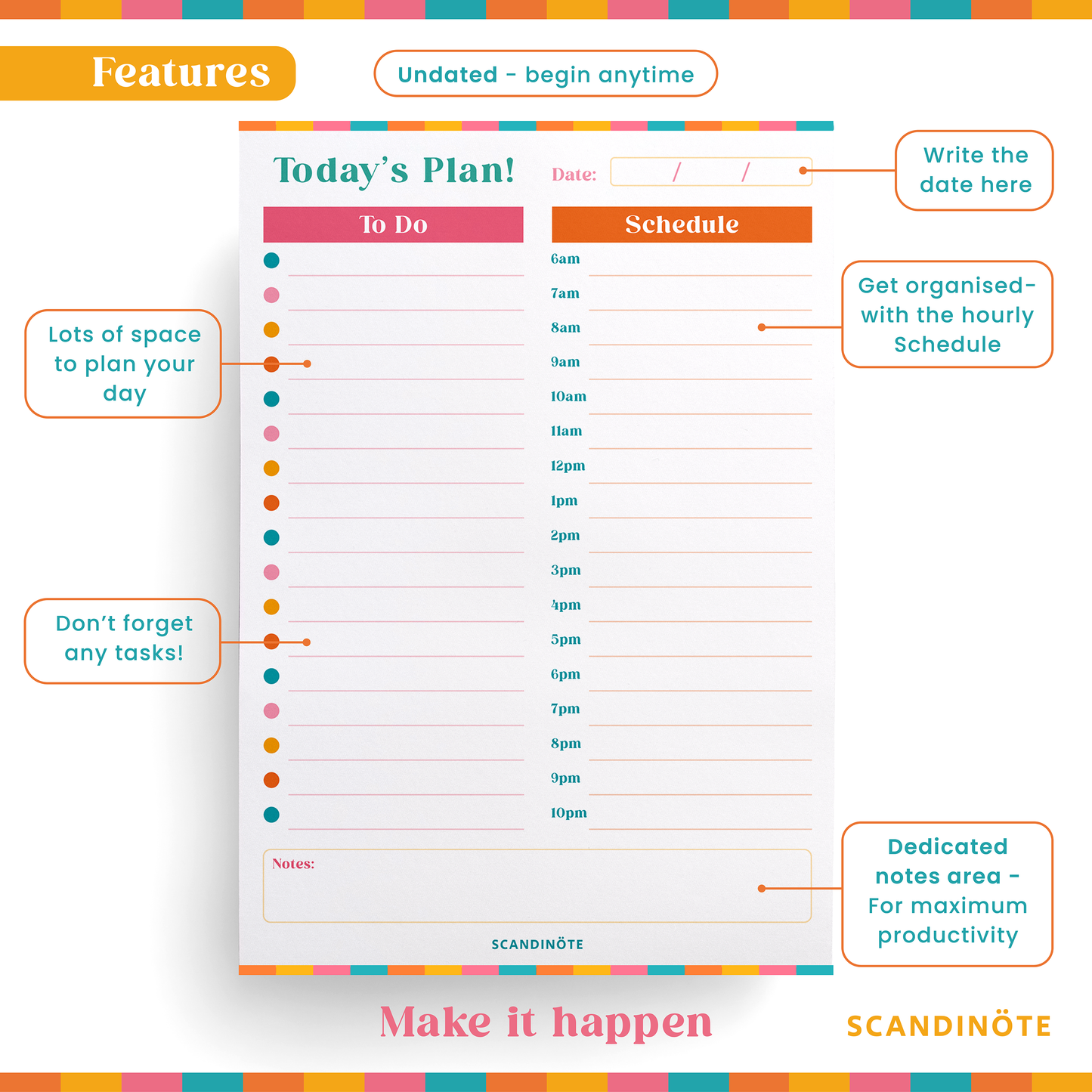 Scandinote A5 Daily Planner Pad and To Do List